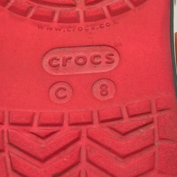Kids Crocs red with white stripe size 8 - Picture 10 of 12